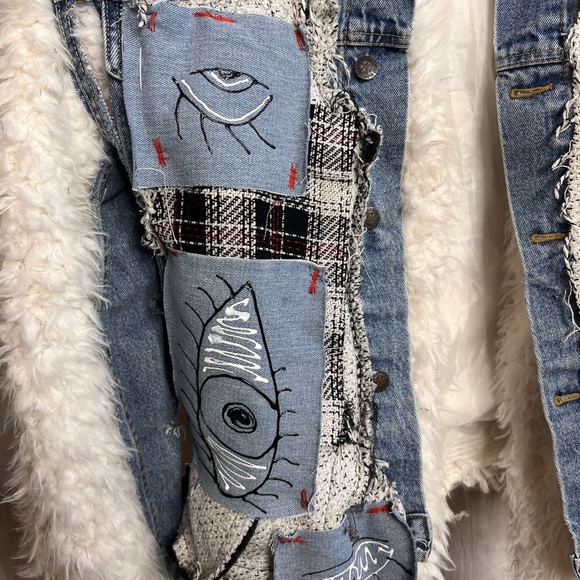 Custom Upcycled Reworked Fur Denim Jacket Size S - Picture 5 of 7